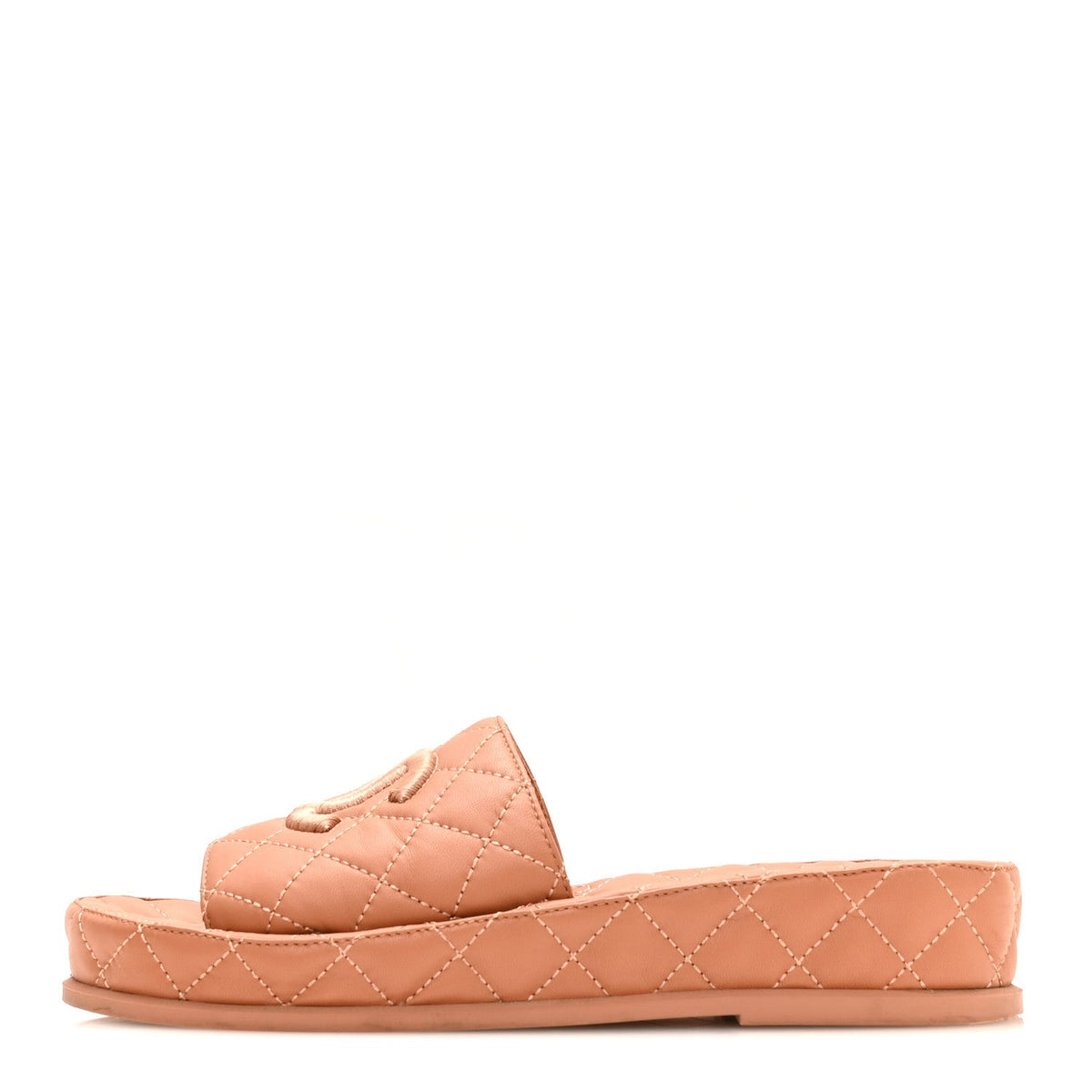 Chanel Lambskin Quilted Women's CC Mules Sandals 37 Brown