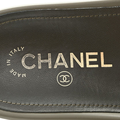 Chanel Canvas Women's Chain Flat Sandals 38 Khaki