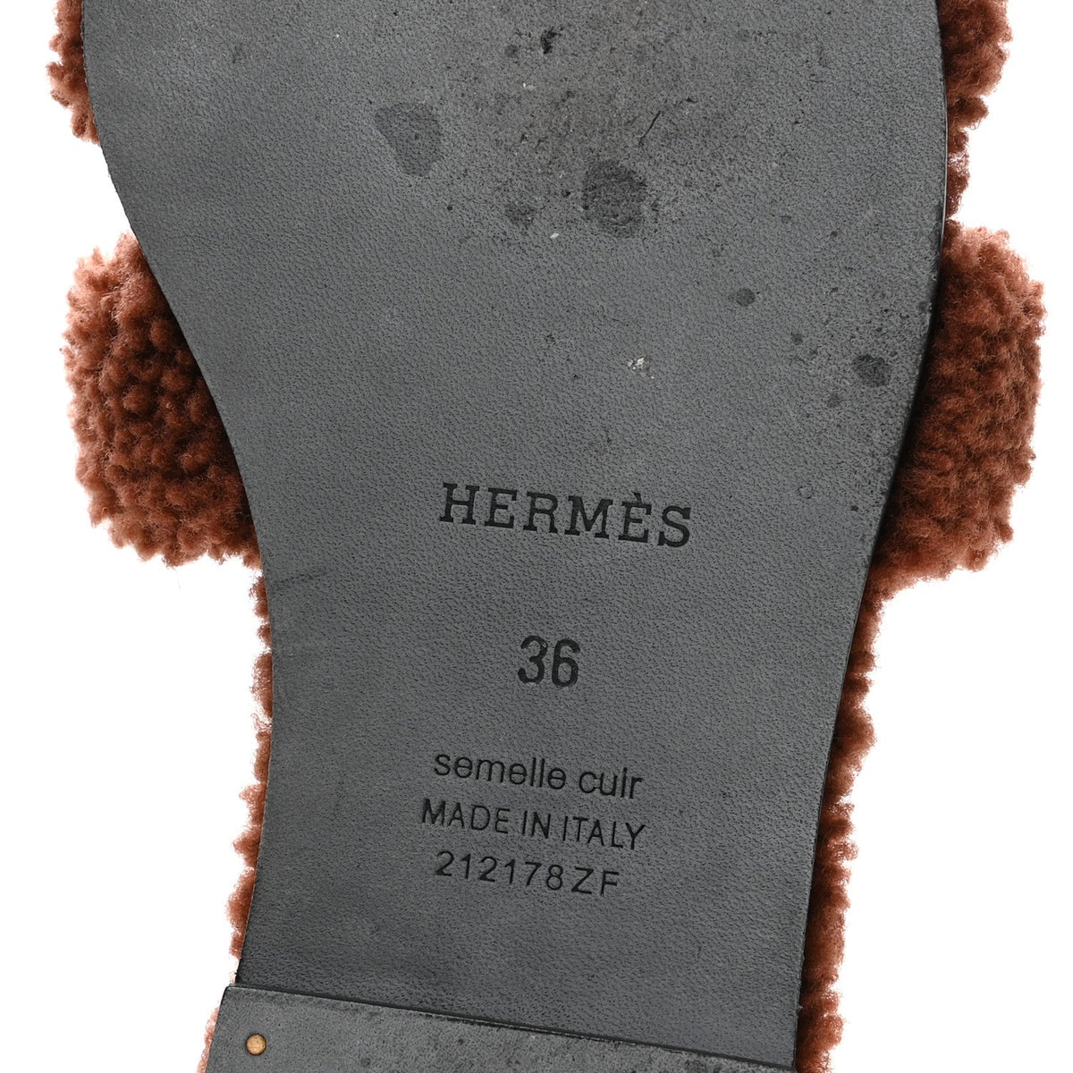 Hermes Woolskin Women's Oran Sandals 36 Cognac
