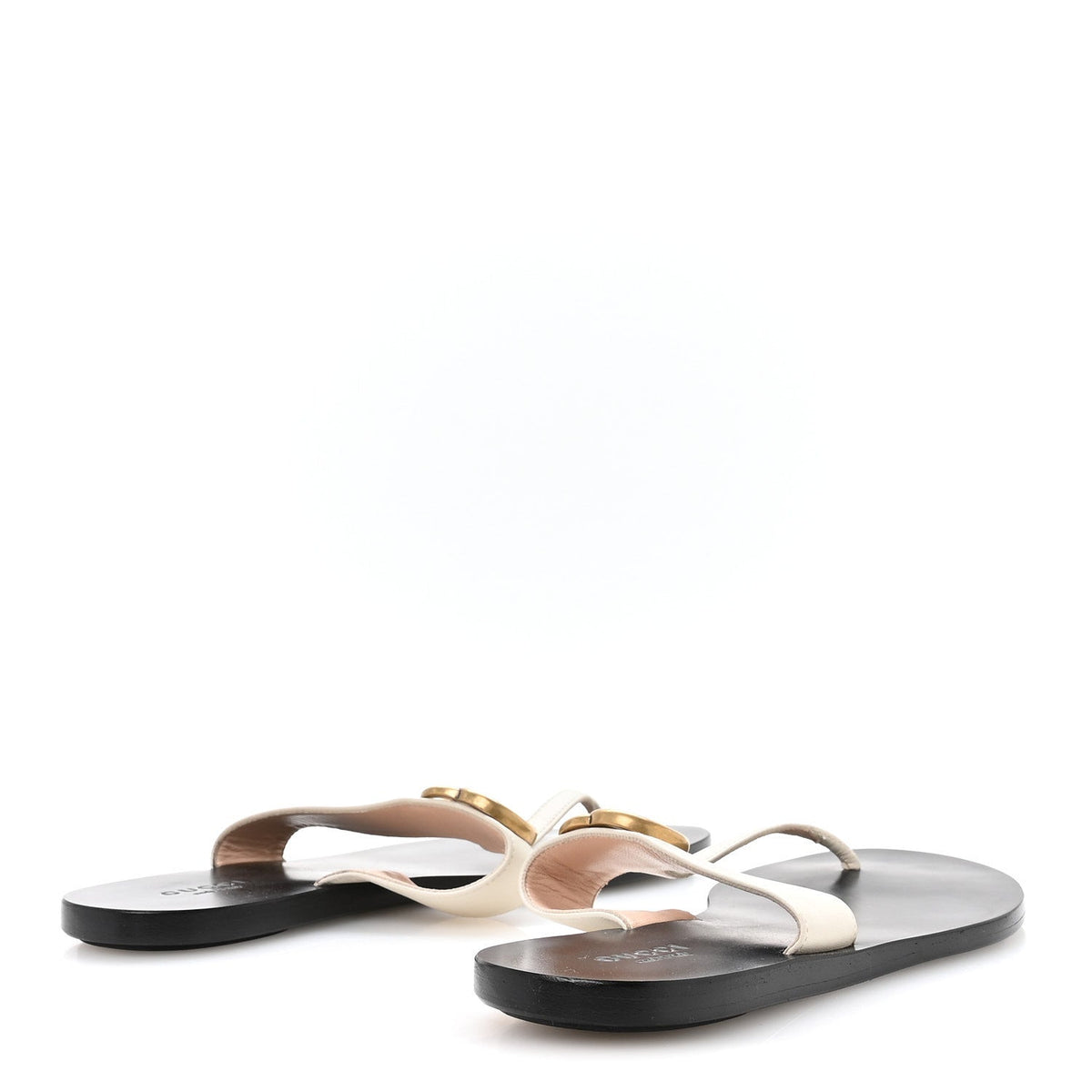 Gucci Calfskin Women's GG Marmont Thong Sandals 36.5 Mystic White