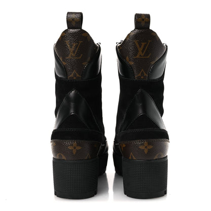 Louis Vuitton Suede Calfskin Monogram Women's Laureate Desert Boots 36 Black