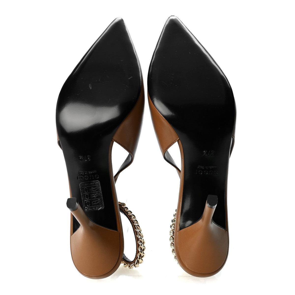 Gucci Nappa Women's Signoria Slingback Pumps 37.5 Luminous Wood
