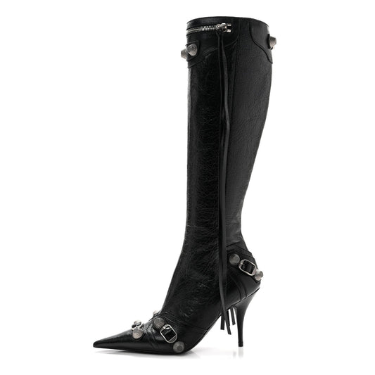 Balenciaga Agneau Arena Women's Spiked Cagole 90mm Boots 35 Black