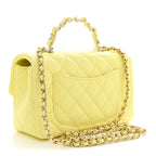 Chanel Lambskin Quilted Mini Chain Top Handle Rectangular Flap Light Yellow