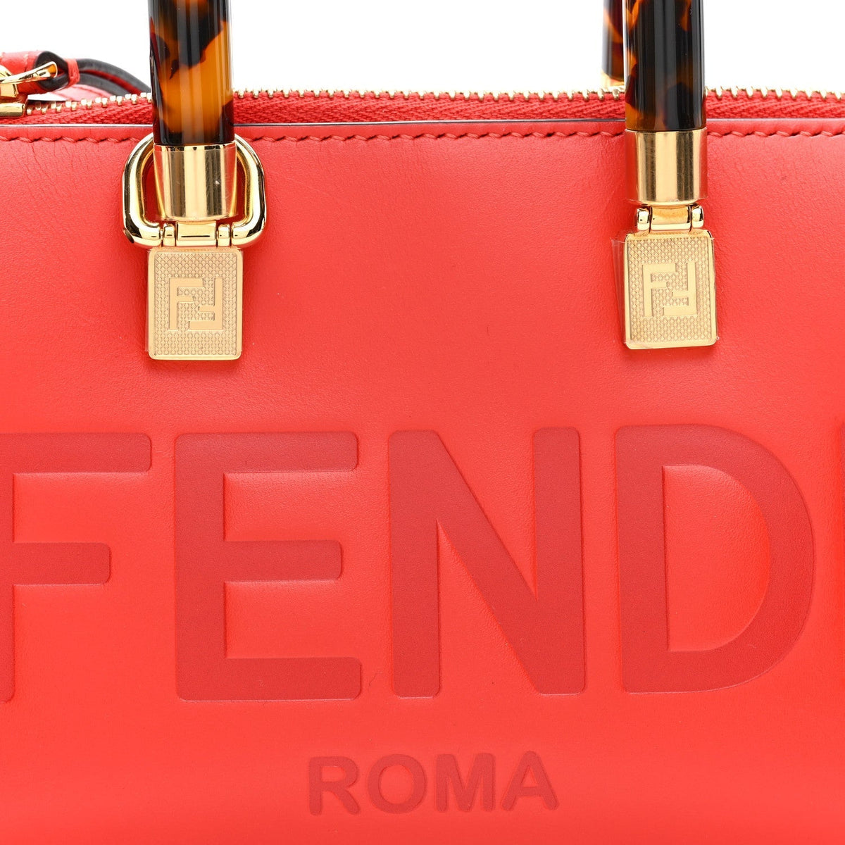 Fendi Vitello King Logo Embossed Mini By The Way Top Handle Bag Papavero