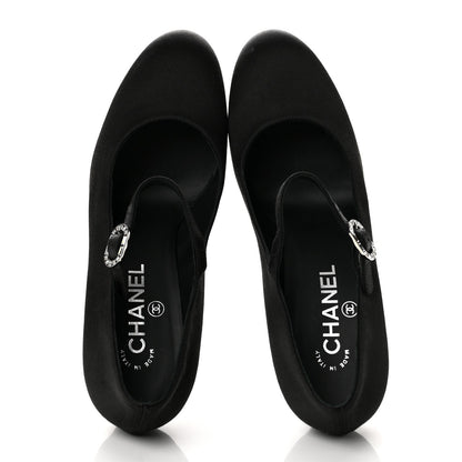 Chanel Satin Crystal Mary Jane Women's Pumps Black