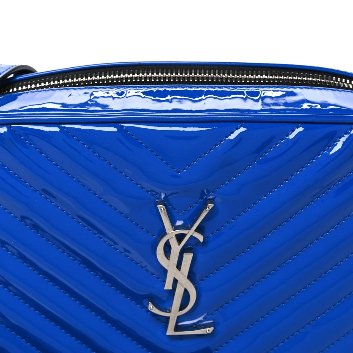 Saint Laurent Patent Calfskin Matelasse Monogram Lou Camera Bag Royal Blue