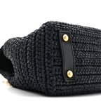 Chanel Straw Raffia Shoulder Bag Navy Blue