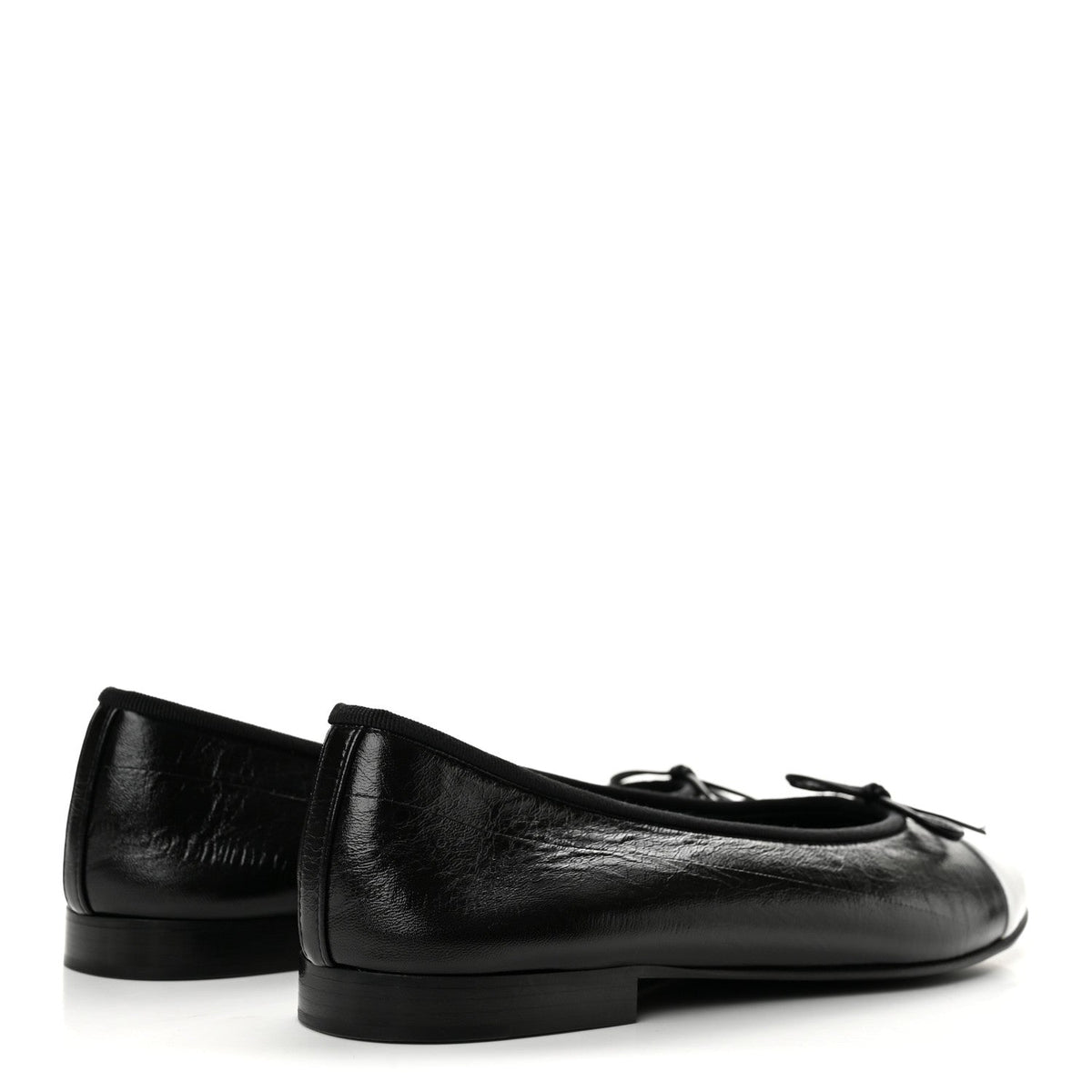 Chanel Crumpled Lambskin CC Cap Toe Women's Ballerina Flats Black White
