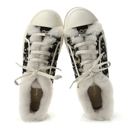 Christian Dior Canvas Shearling Women's Oblique Walk'N'Dior Platform Sneakers 39 Deep Blue