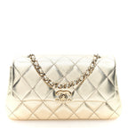 Chanel Metallic Lambskin Quilted Flap Phone Holder With Chain Gold