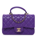 Chanel Lambskin Quilted Mini Top Handle Rectangular Flap Dark Purple
