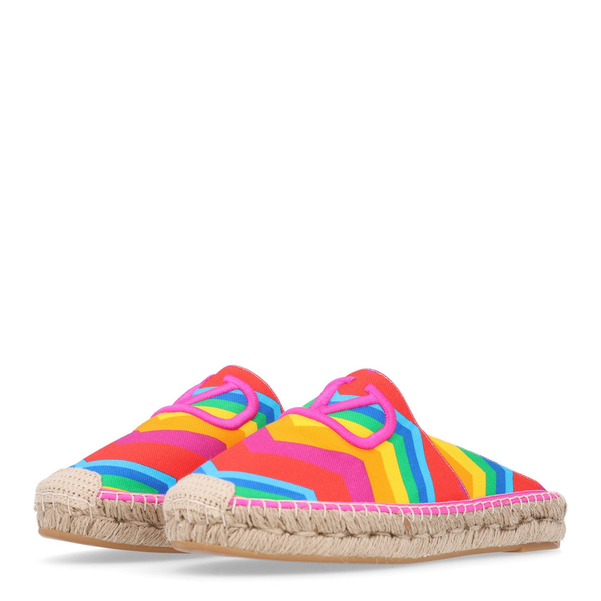 Valentino Garavani Canvas Raffia Chevron Print 1973 Women's Espadrille Flats Multicolor