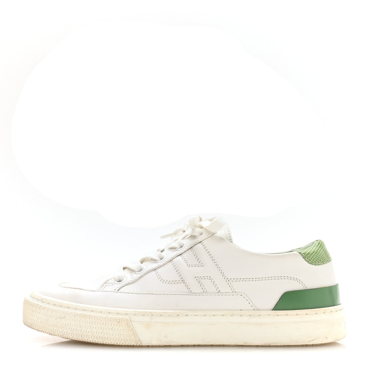 Hermès Crocodile Calfskin Women's Deep Sneakers 37.5 White Vert Jade