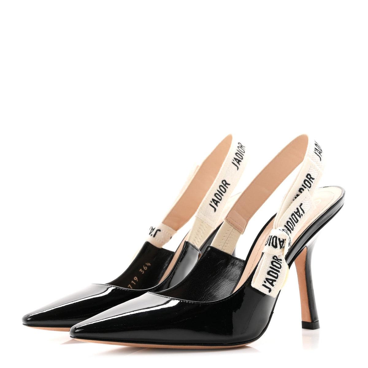 Christian Dior Patent Ribbon Women's J'Adior 100mm Slingback Pumps 36.5 Black