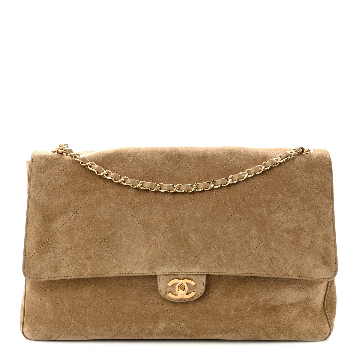 Maxi Calfskin Suede Flap Shoulder Bag