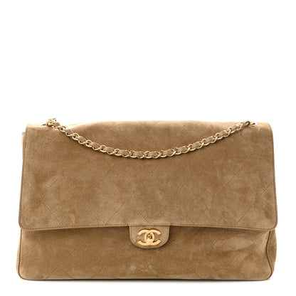 Maxi Calfskin Suede Flap Shoulder Bag