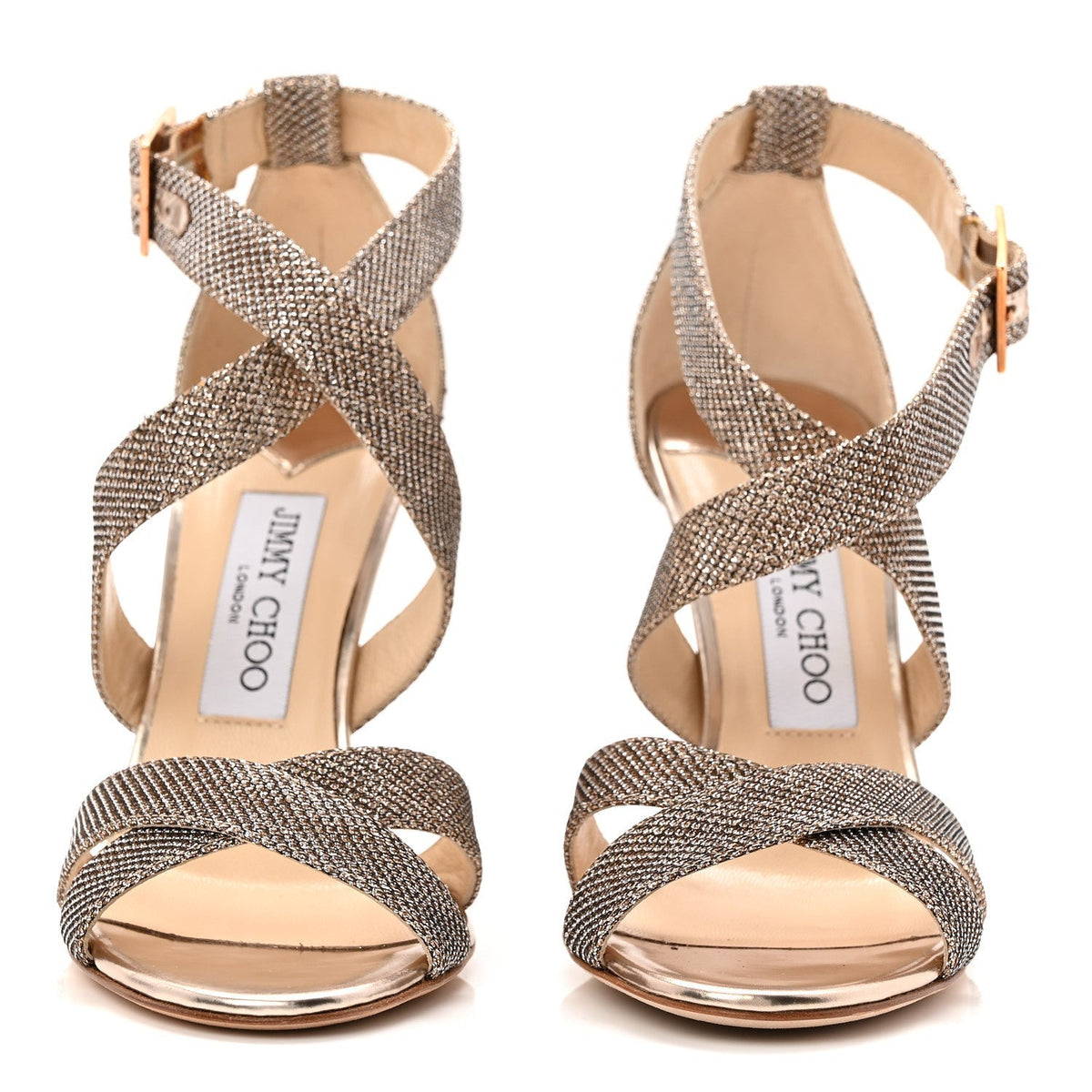 Jimmy Choo Lamé Glitter Women's Lottie Sandals 36.5 Macaroon