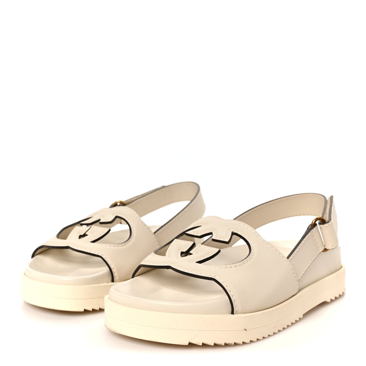 Gucci Softy Calfskin Women's Interlocking G Slingback Sandals 35.5 Mystic White