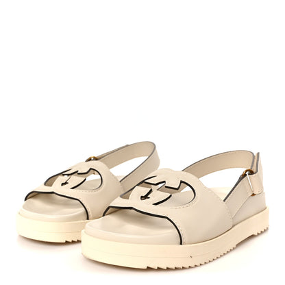 Gucci Softy Calfskin Women's Interlocking G Slingback Sandals 35.5 Mystic White