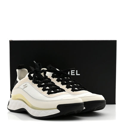 Chanel Velvet Calfskin Mixed Fibers Men's CC Sneakers 44 Ivory Black