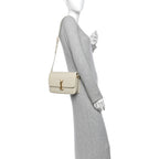 Saint Laurent Box Calfskin Monogram Medium Solferino Satchel Crema Soft