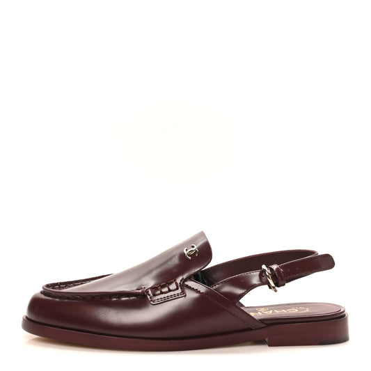 Shiny Calfskin Slingback Loafers Burgundy