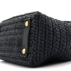 Chanel Straw Raffia Shoulder Bag Navy Blue