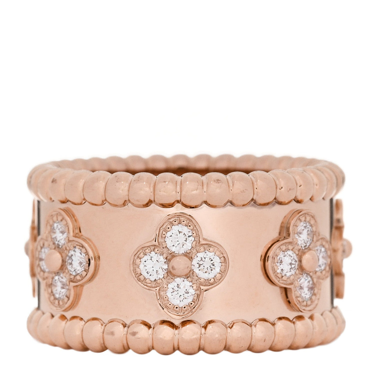 18K Rose Gold Diamond Small Perlee Clovers Ring 48 4.5