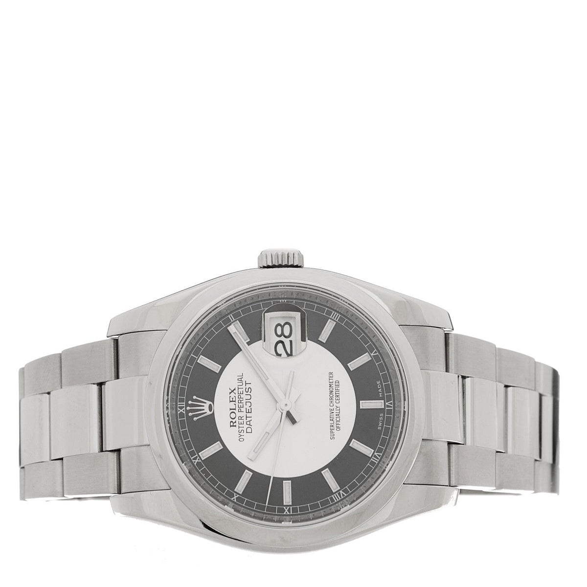 Rolex Stainless Steel 36mm Datejust Watch Tuxedo 116200