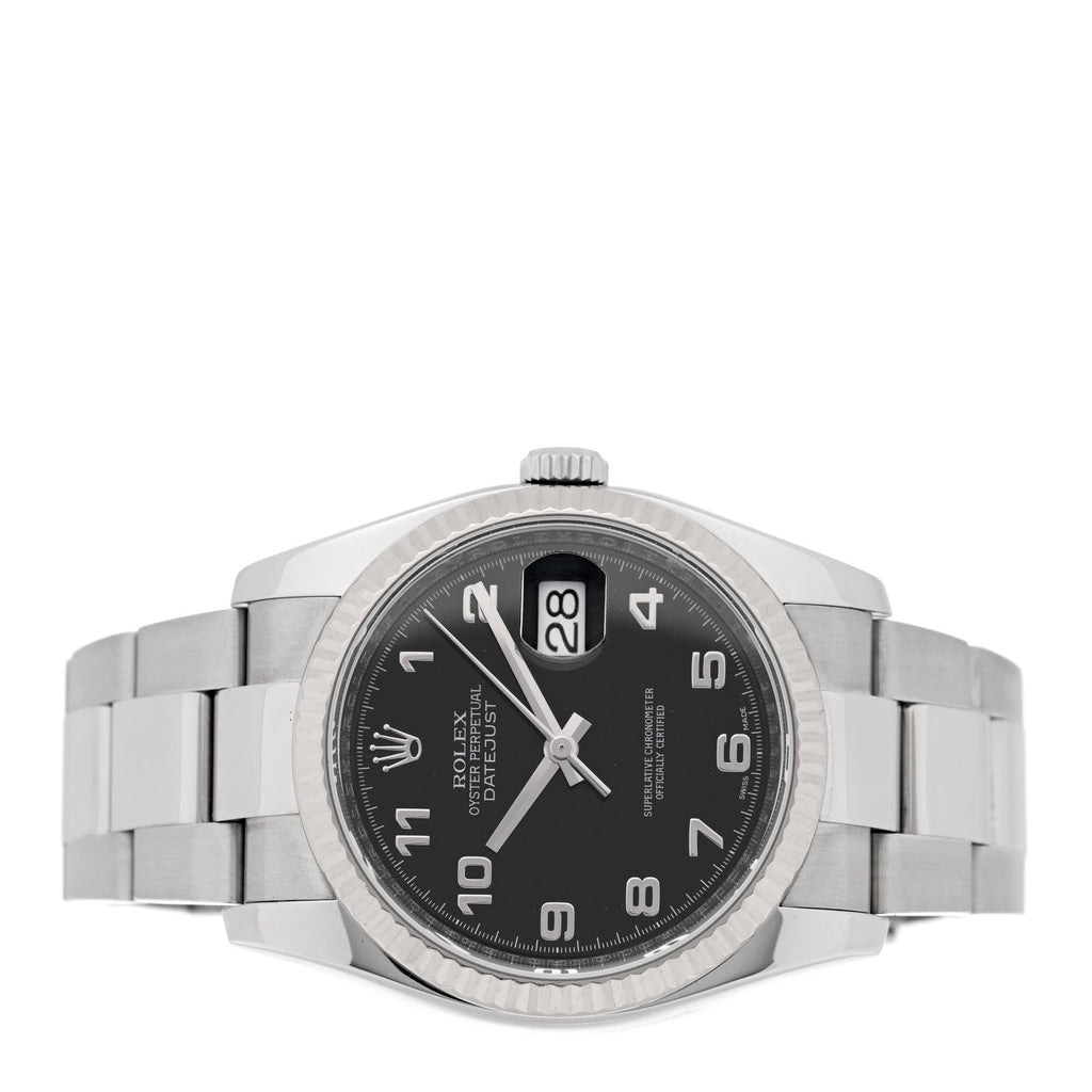 Rolex Stainless Steel 18K White Gold 36mm Datejust Watch Black 116234
