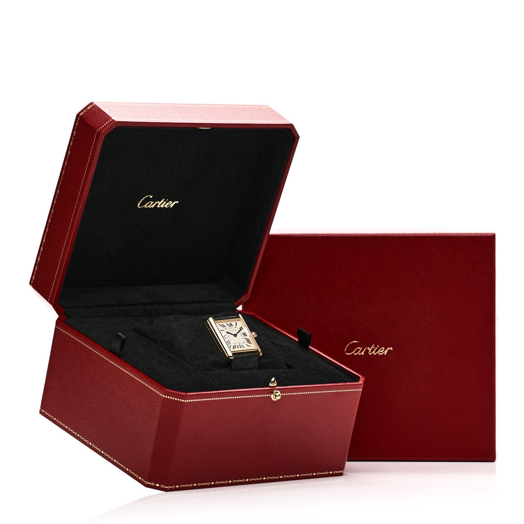 Cartier 18K Yellow Gold Alligator 26mm Tank Louis Quartz Watch