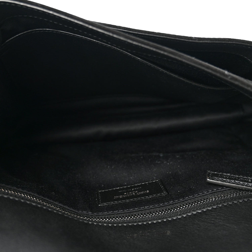 Saint Laurent Suede Monogram Medium Niki Chain Satchel Black