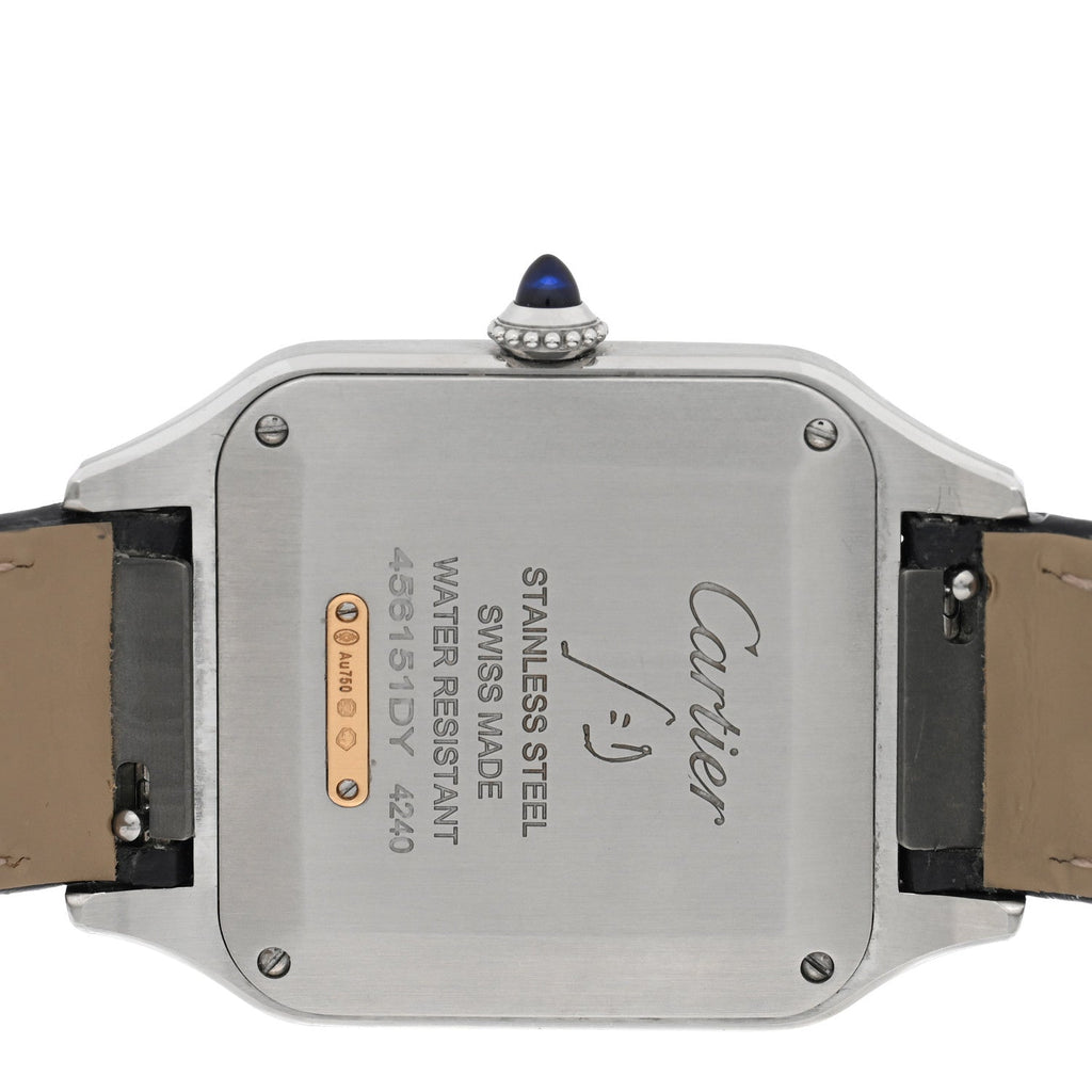 Cartier Stainless Steel 18K Yellow Gold Alligator 31.4mm Santos Dumont Watch Grey