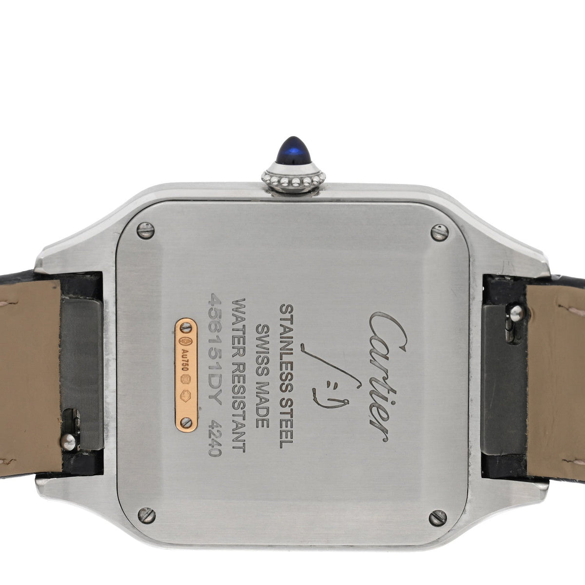 Cartier Stainless Steel 18K Yellow Gold Alligator 31.4mm Santos Dumont Watch Grey