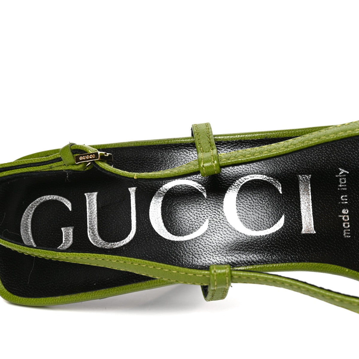 Gucci Moire Fabric Women's Crystal GG Slingback Pumps 37 Lemon Leaf