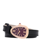 Bulgari 18K Rose Gold Calfskin Diamond 20mm Serpenti Double Wrap Watch Red
