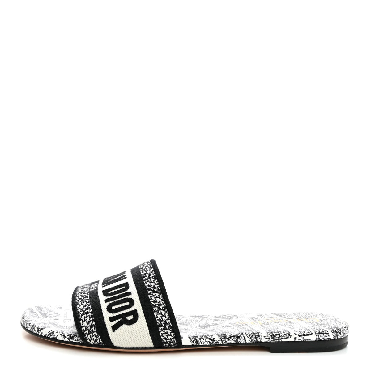 Canvas Embroidered Paris Dway Mules Slide Sandals White Black