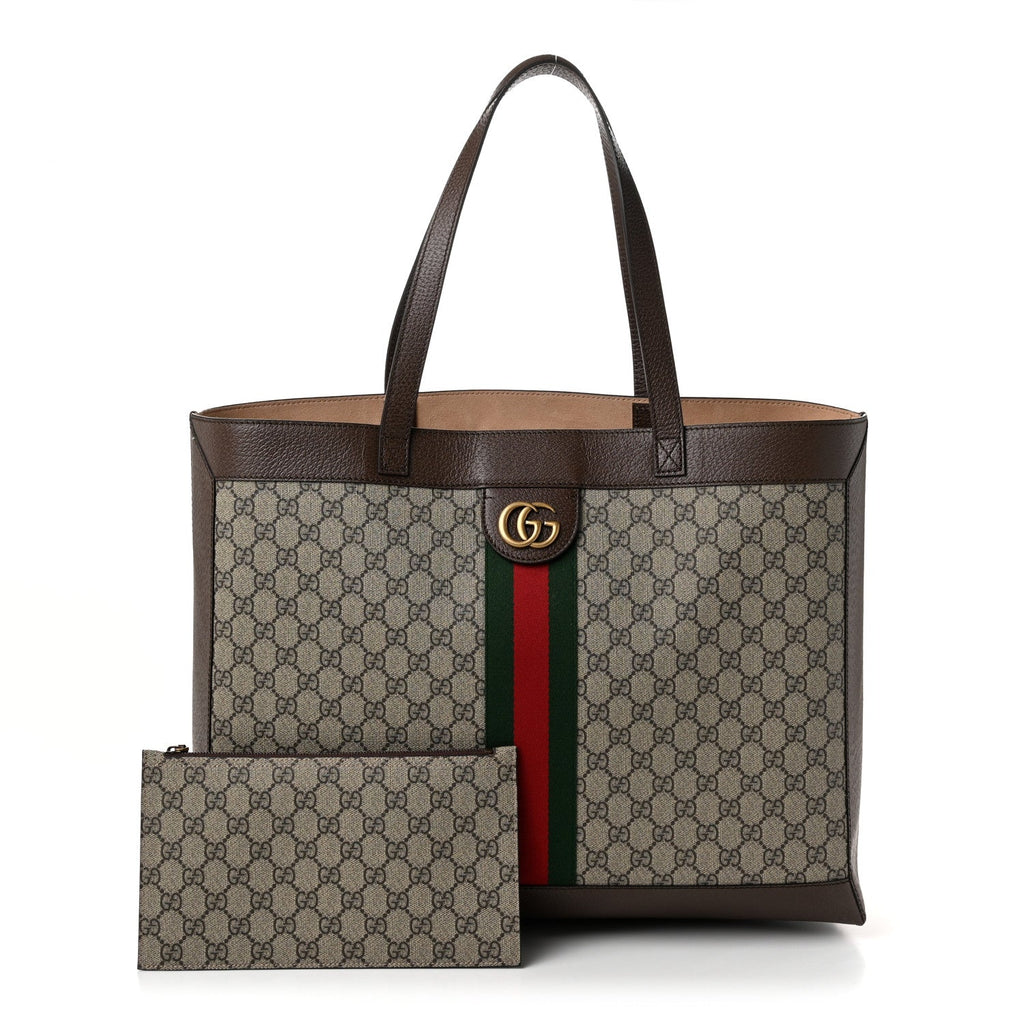 Gucci GG Supreme Monogram Web Ophidia Tote Brown