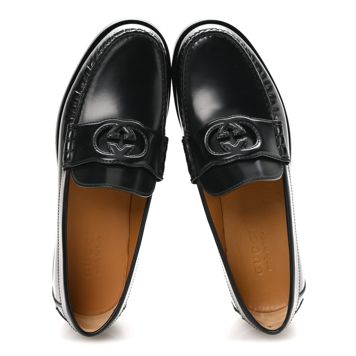 Gucci Calfskin Men's Interlocking G Millennial Ribot Loafers 8 Black