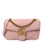 Gucci Calfskin Matelasse Small GG Marmont Shoulder Bag Perfect Pink