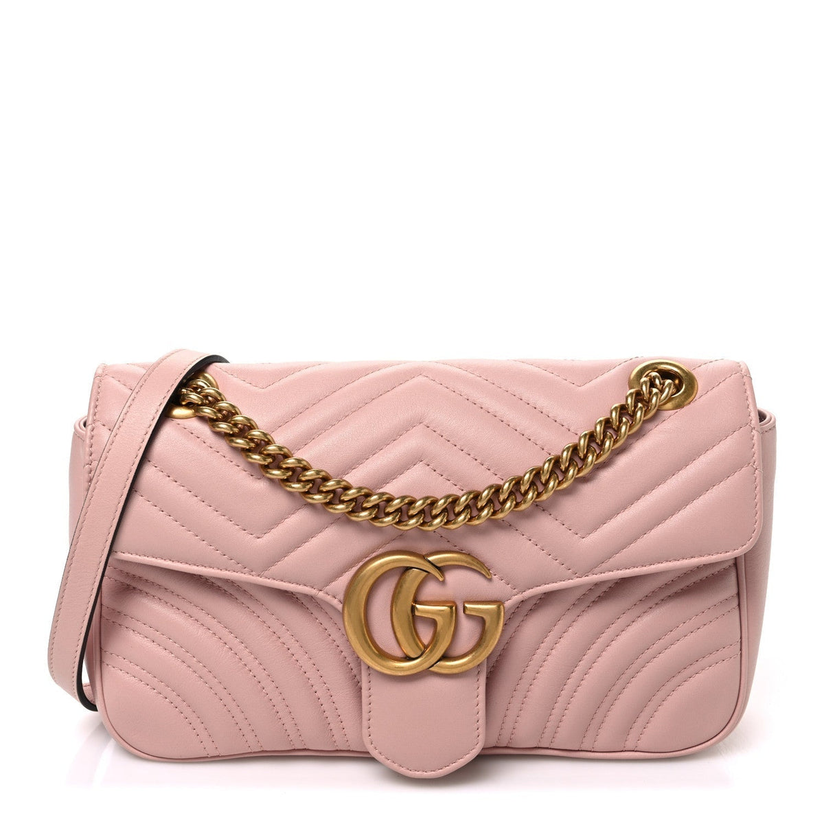 Gucci Calfskin Matelasse Small GG Marmont Shoulder Bag Perfect Pink