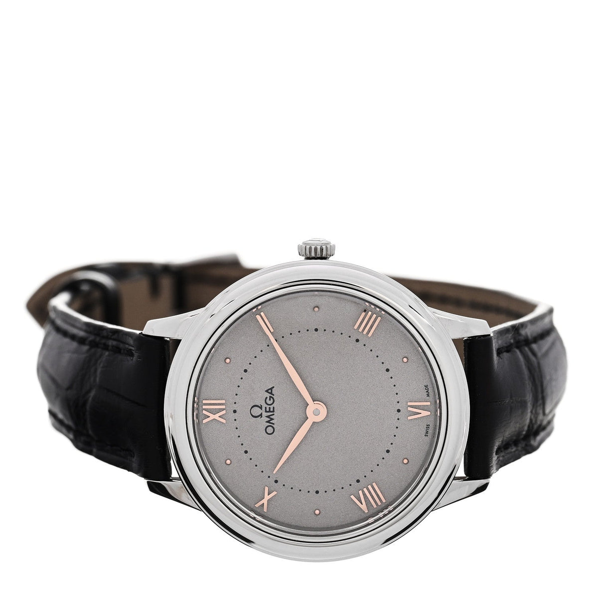 Omega Stainless Steel Alligator 30mm De Ville Prestige Quartz Watch Silver 434.10.30.60.06.001