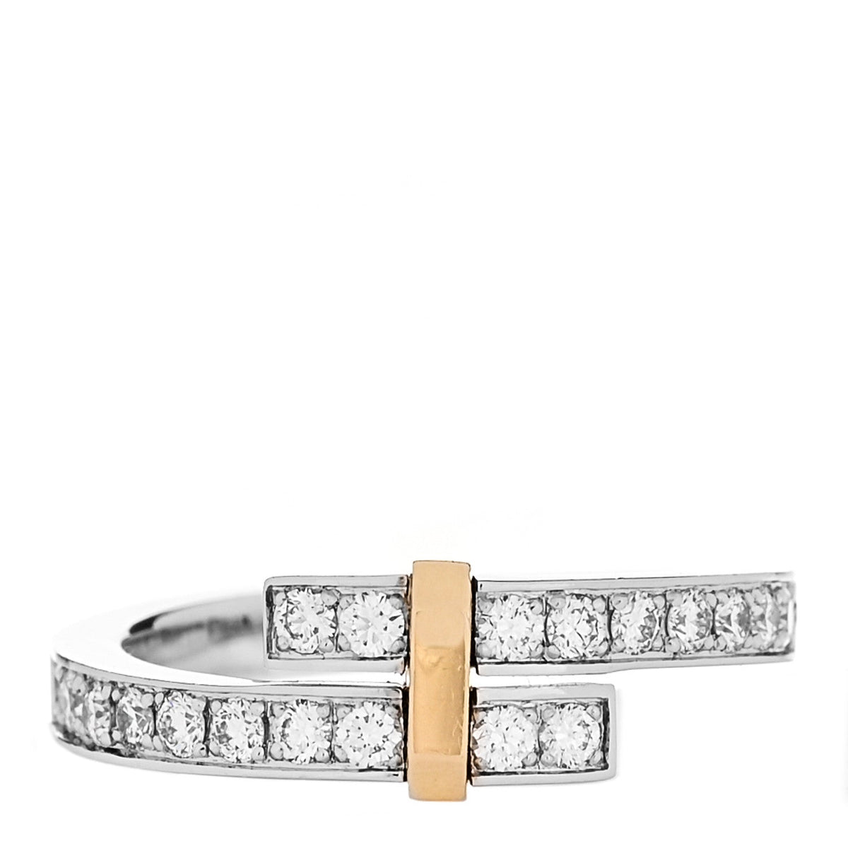 18K Yellow Gold Platinum Diamond Narrow Edge Bypass Ring 50 5.5
