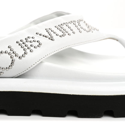 Louis Vuitton Calfskin Women's Logo Studded Pillow Flat Sandals 35 White