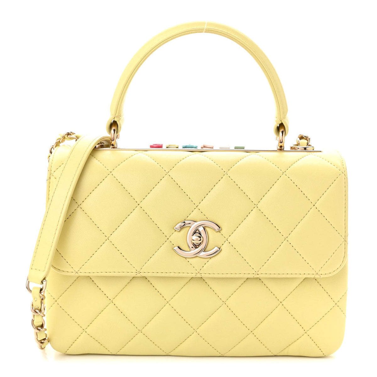 Small Quilted Lambskin Flap Shoulder Bag - Yellow
