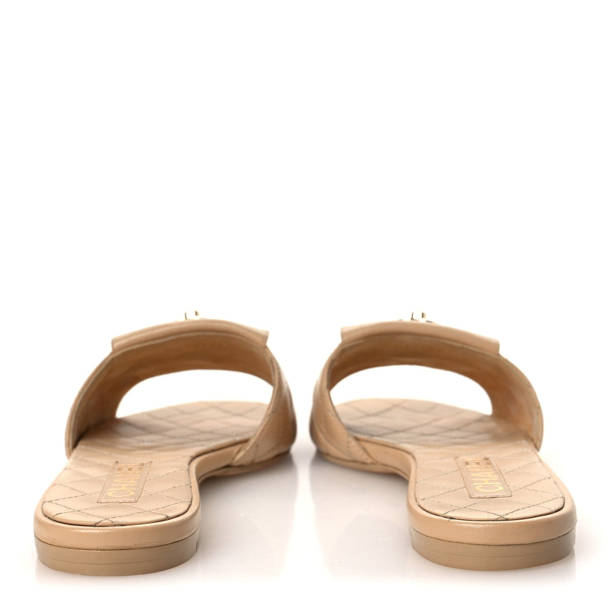 Chanel Lambskin Women's Quilted CC Turnlock Sandals 39 Beige