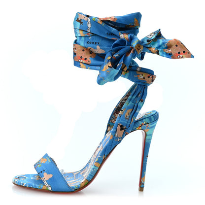 Christian Louboutin Crepe Satin Women's Greekaba Du Desert 100 Sandals 35 Blue