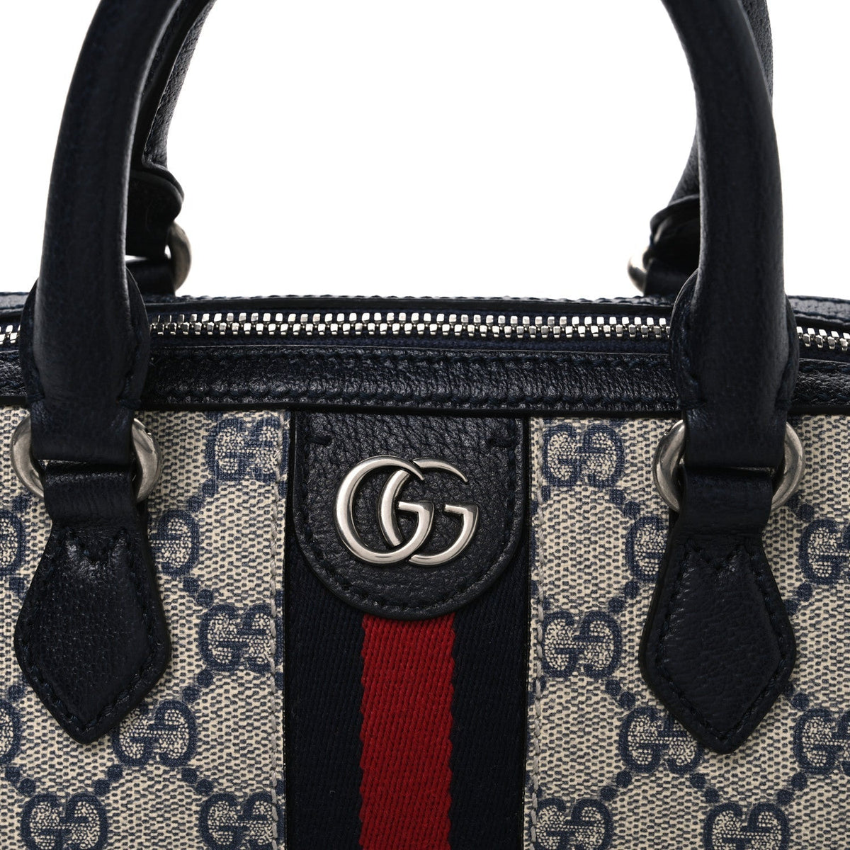 Gucci GG Supreme Calfskin Mini Ophidia Top Handle Bag Beige Blue