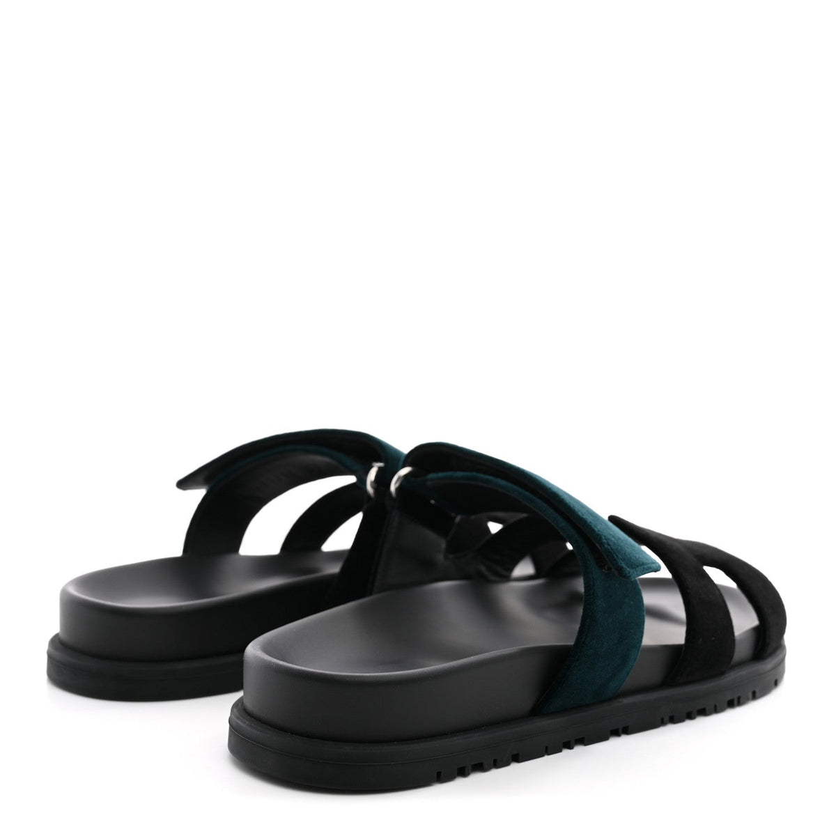 Hermes Velvet Women's Chypre Sandals 36 Black Vert Mousse